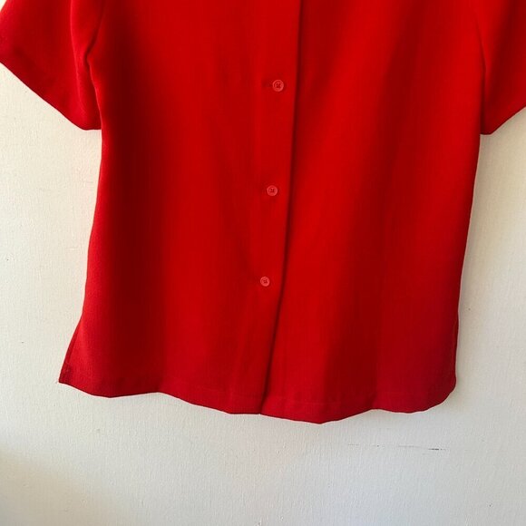 Madewell Blouse Womens Small Red Short Sleeve Rear Button Holiday Pocket Boxy - Picture 7 of 8